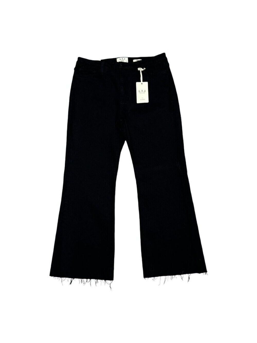 LTJ DENIM Sicily Los Angeles Wide Leg Flare Raw Hem Capri Denim Black Jean 31x25